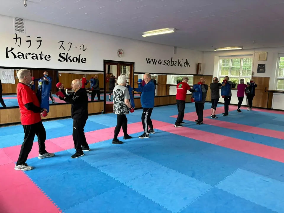 Sportstræning med slagpuder i dojo